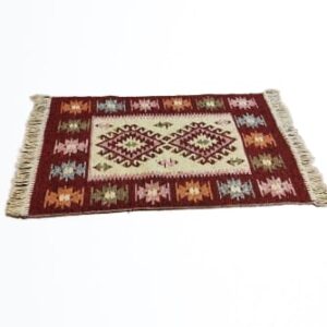 Covor traditional, tesut, doua fete 60x150 cm, romb rosu