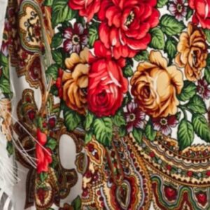 Batic/sal alb trandafiri cu franjuri 107x107 cm