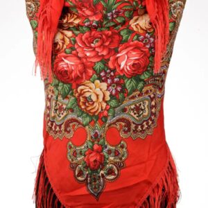 Batic/sal rosu cu franjuri 107x107 cm