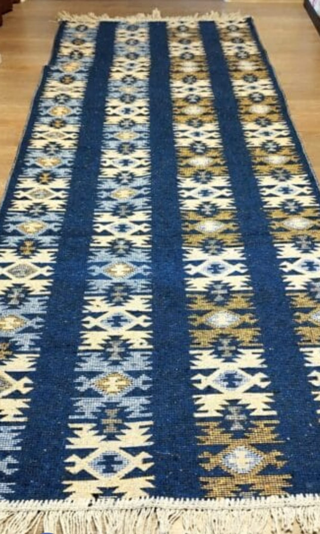 Set 4 covoare traditionale, tesute, coloane albastru 60x200 cm - imagine 6