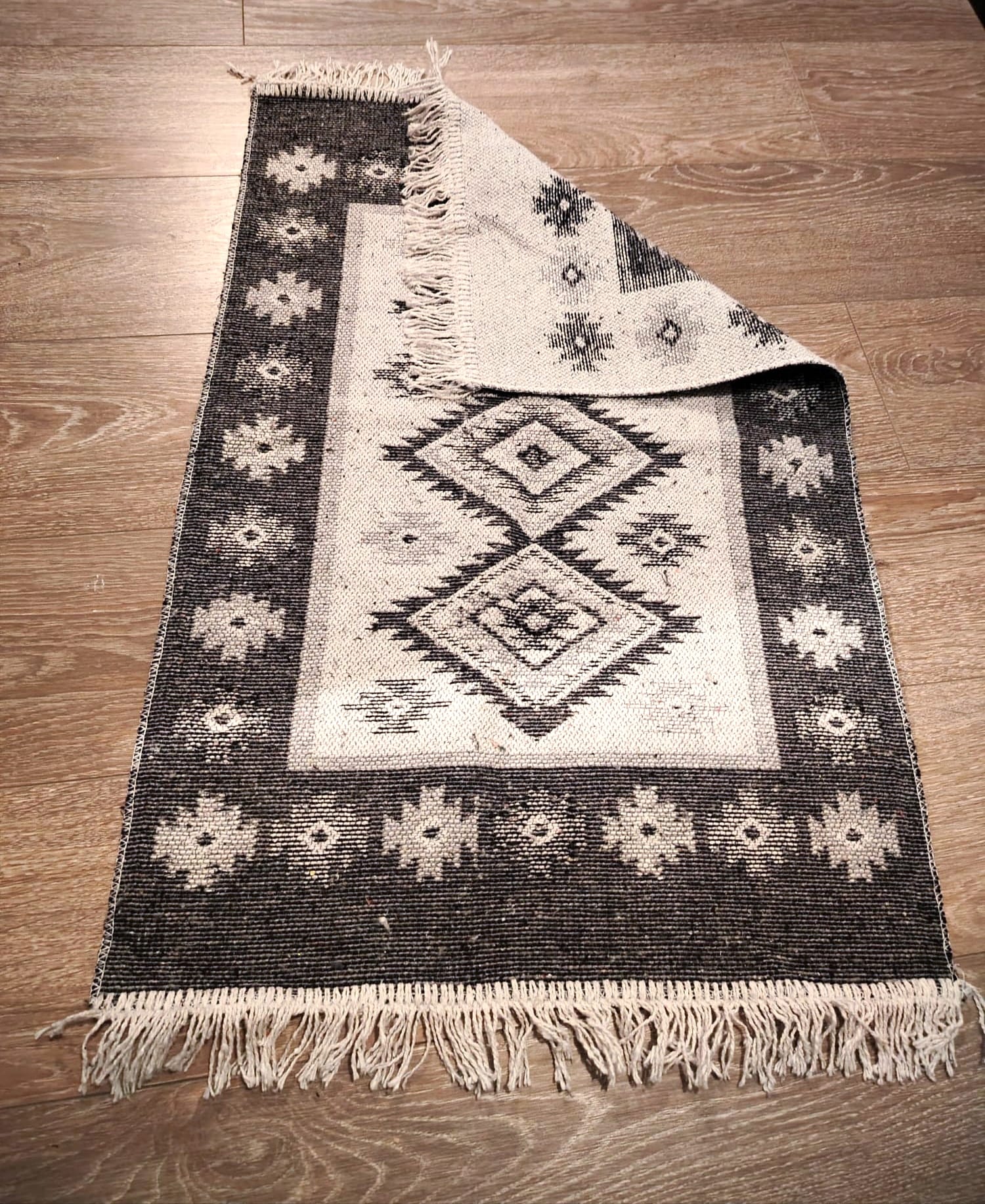 Covor traditional, tesut, doua fete 60x90 cm romb gri - imagine 2