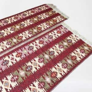 Set 2 covoare traditionale, tesute, doua fete 60x200 cm, coloane rosu