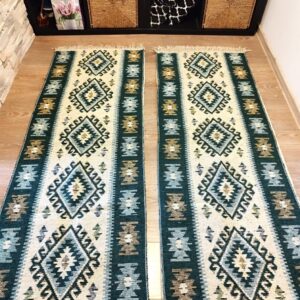 Set 2 covoare traditionale, tesute, doua fete 60x150 cm, romb verde