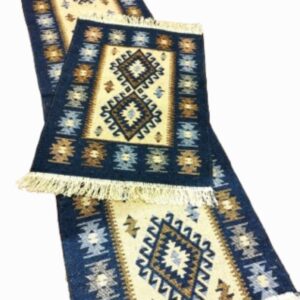 Set 2 covoare traditionale, tesute, doua fete - 1 bucata (60x90 cm)+1 bucata (60x150 cm), romb albastru