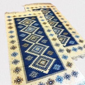 Set 2 covoare traditionale, tesute, doua fete 60x150 cm, romb albastru