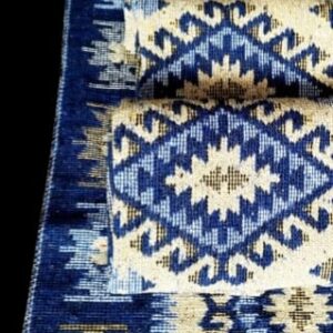 Set 3 covoare traditionale, tesute, doua fete - 2 bucati (60x90 cm)+1 bucata (60x150 cm), romb albastru