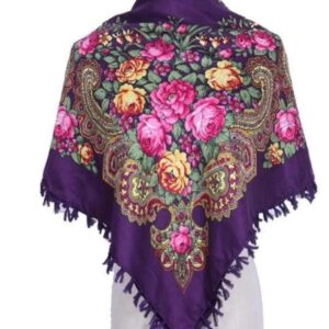 Batic traditional mov cu franjuri 107 x107 cm